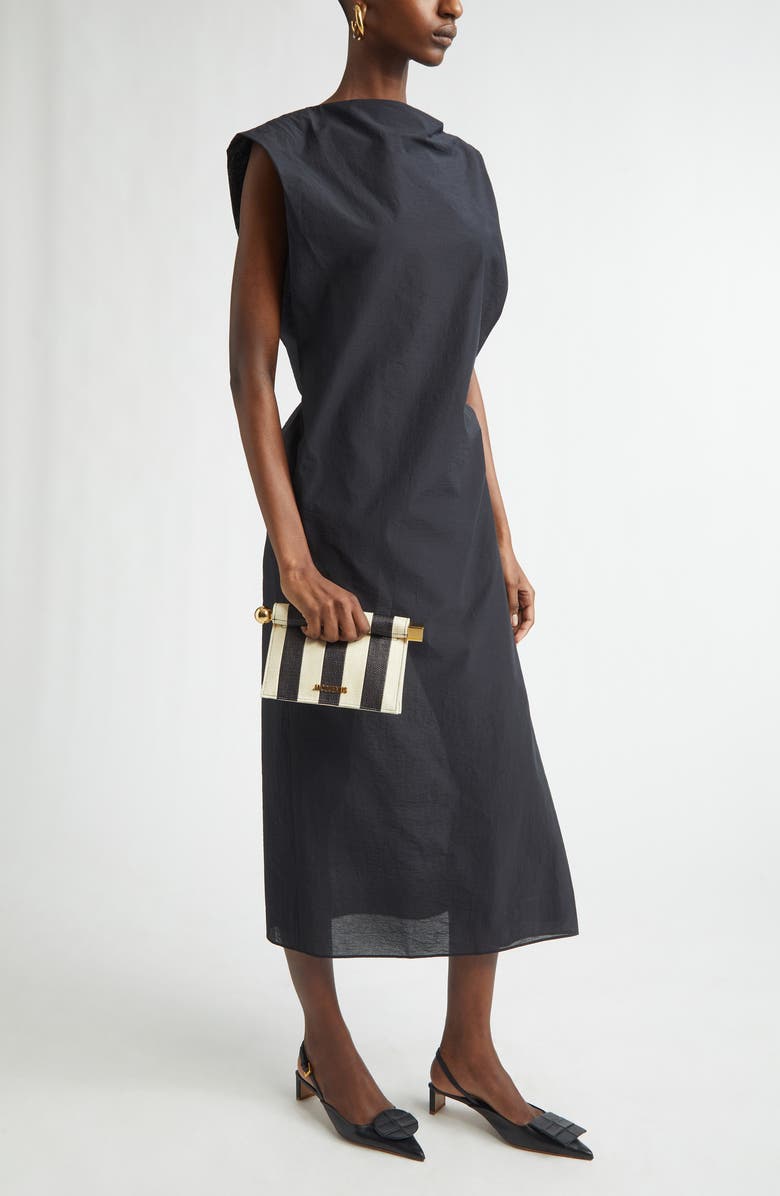 Jacquemus La Petite Pochette Rond Carré Nylon Clutch, Alternate, color, Natural / Black 1Fy