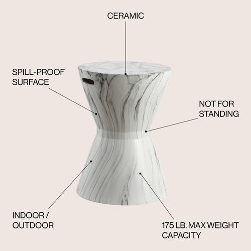 Jonathan Y African Drum 17.3" Marble Finish Ceramic Garden Stool In White Marble Finish