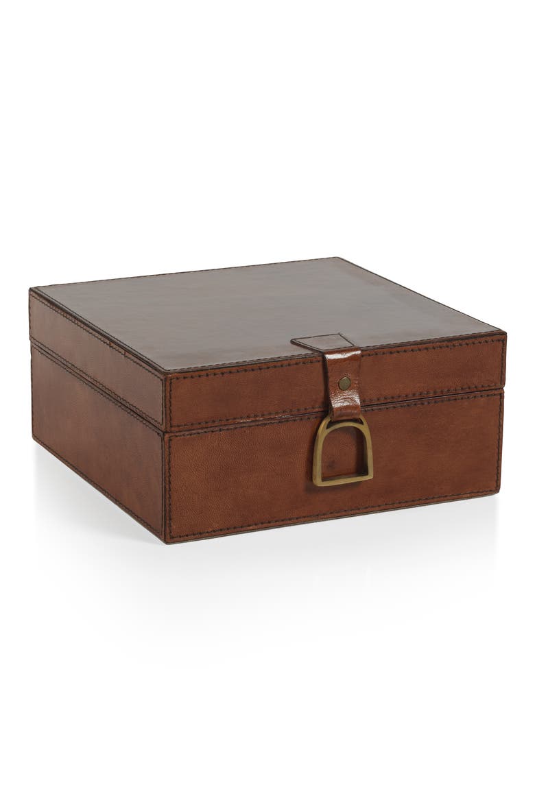 Chadwell Square Leather Decorative Box, Main, color, TAN/ GOLD