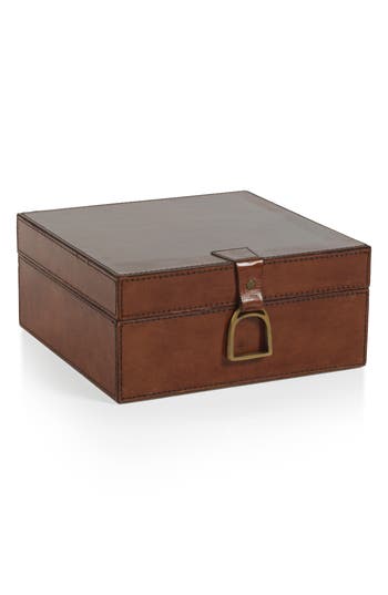 Zodax Chadwell Square Leather Decorative Box In Brown