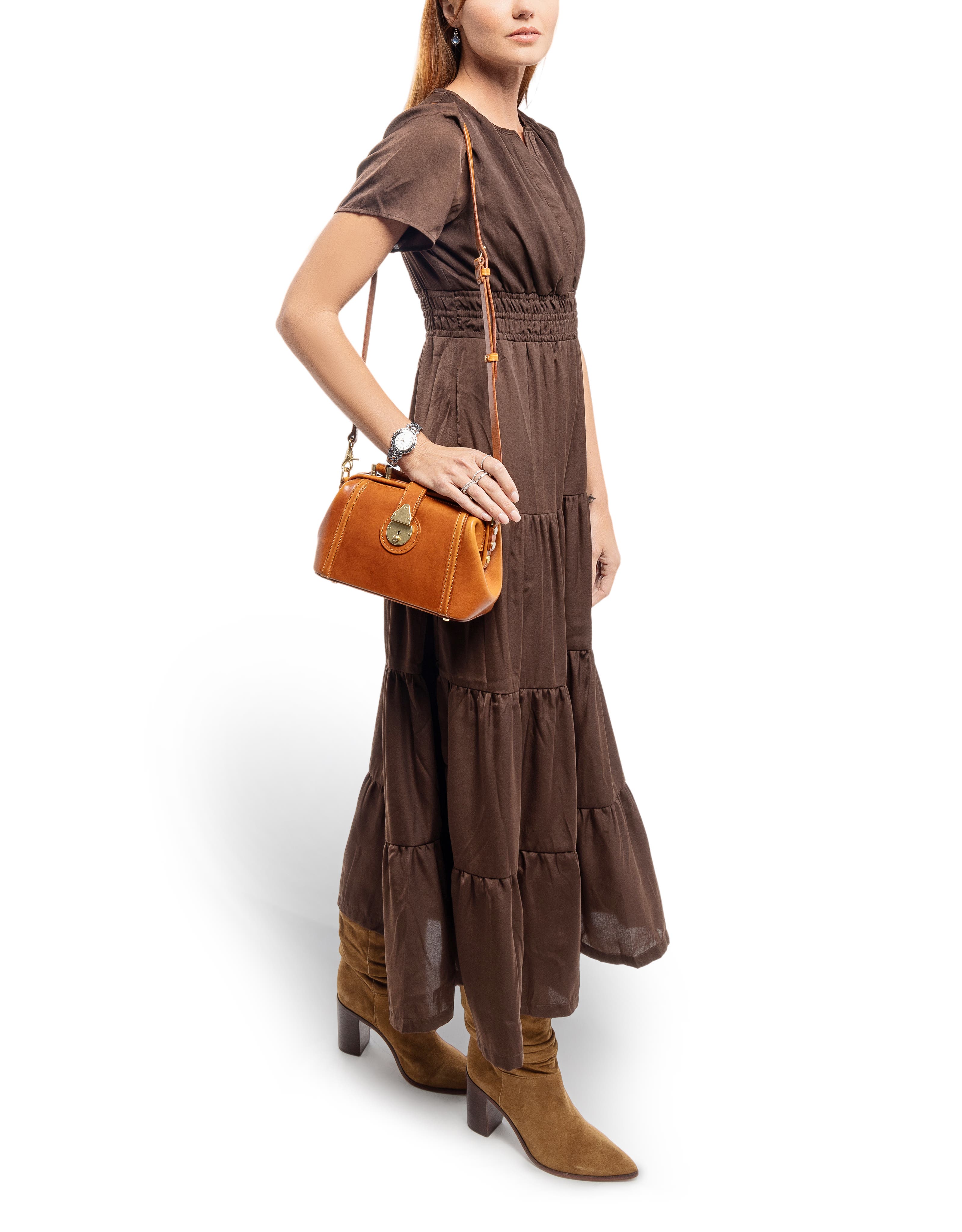 Azalea Genuine Leather Mini Doctor Satchel, Alternate, color, Caramel