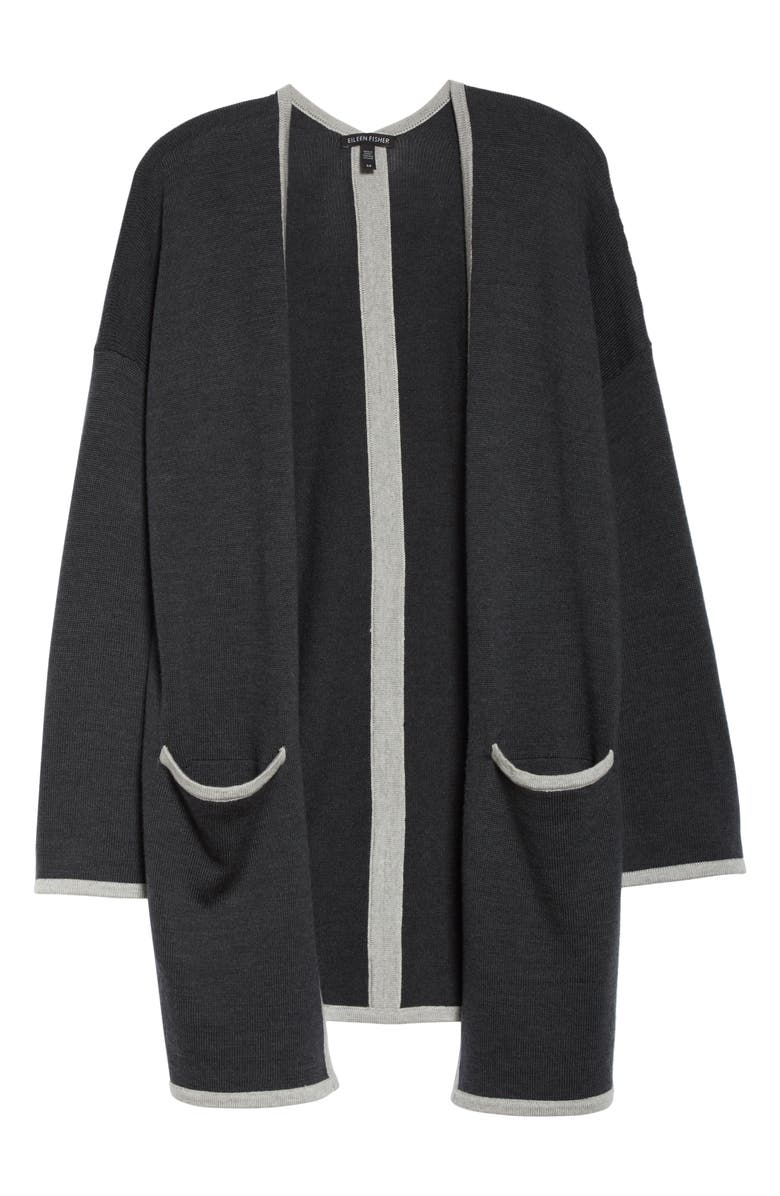 Eileen Fisher Contrast Border Merino Wool Cardigan, Alternate, color,