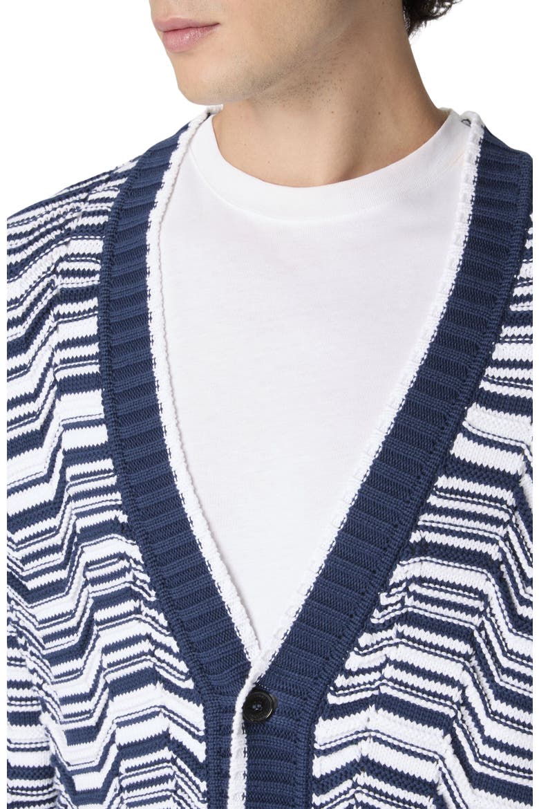 Cotton-blend Cardigan With Greek Motif, Alternate, color, White & Blue