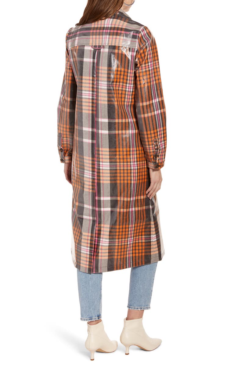 Something Navy Water Resistant Plaid Glossy Trench Coat, Alternate, color,