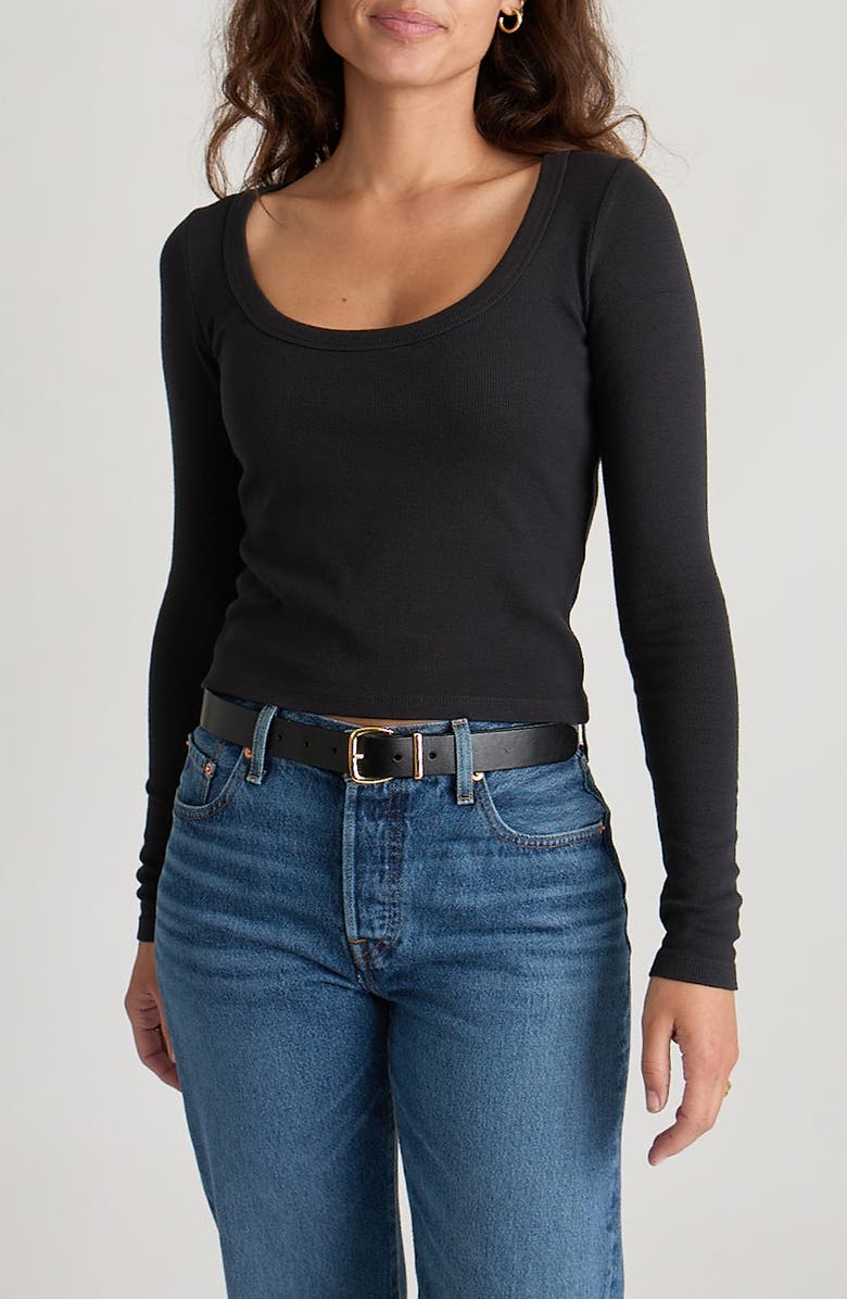 Marine Layer Lexi Sun-In Long Sleeve Rib T-Shirt, Main, color, Fadedblack