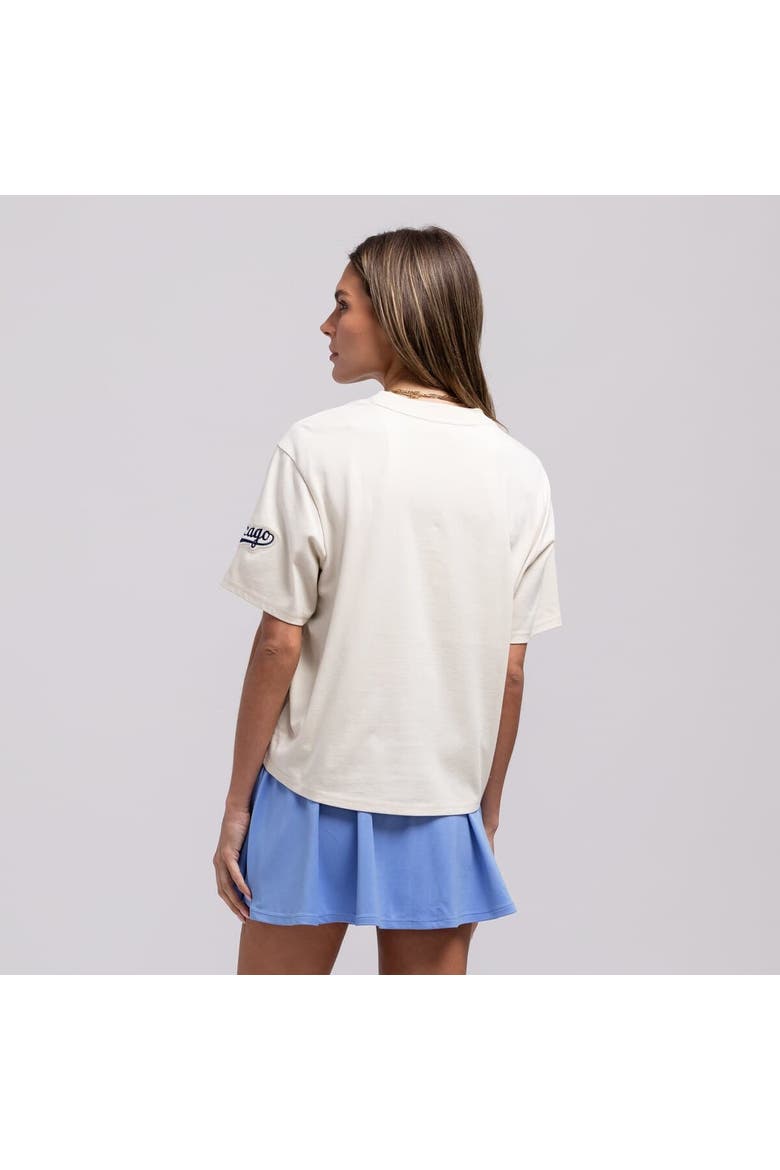 Women's Mitchell & Ness  Cream Chicago Cubs Cooperstown Yacht Rock Boxy Cropped T-Shirt, Alternate, color, Cream