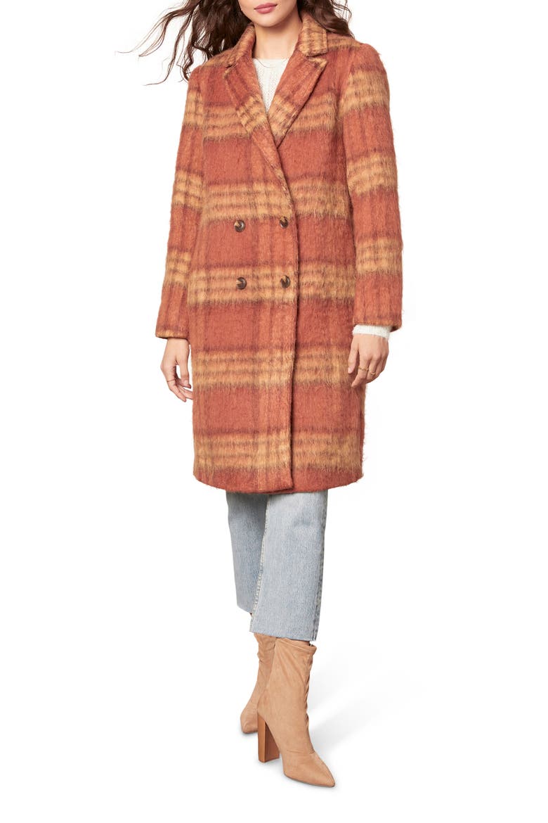 Vera Double Breasted Plaid Coat, Alternate, color, RUST