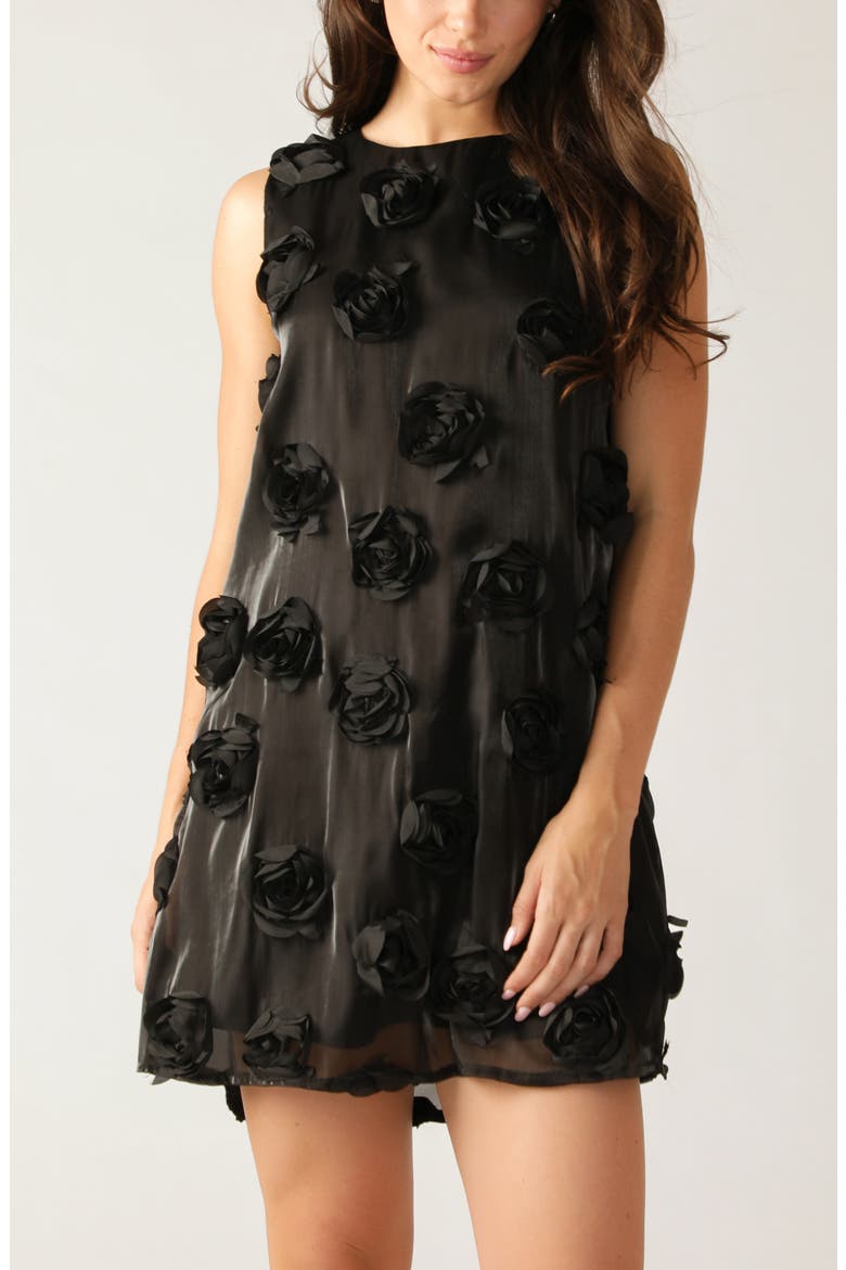 Rosette Appliqué Minidress, Alternate, color, BLACK