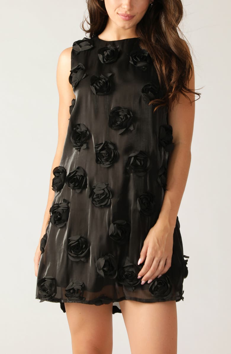 FLYING TOMATO Rosette Appliqué Minidress, Alternate, color, Black