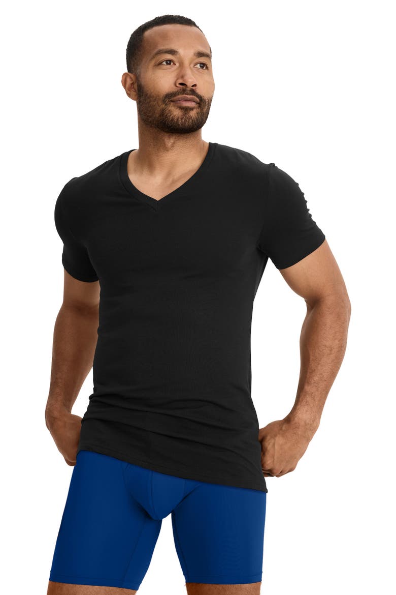 Men's Smooth Fit Cotton Stretch V-Neck Undershirt - 3 Pack, Alternate, color, Black