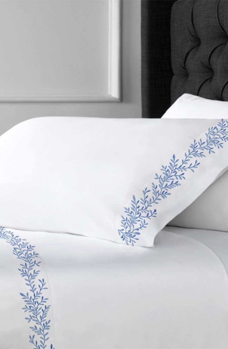 MELANGE HOME Floral Leaf Embroidered 600 Thread Count 100% Cotton Sheets, Alternate, color, Blue