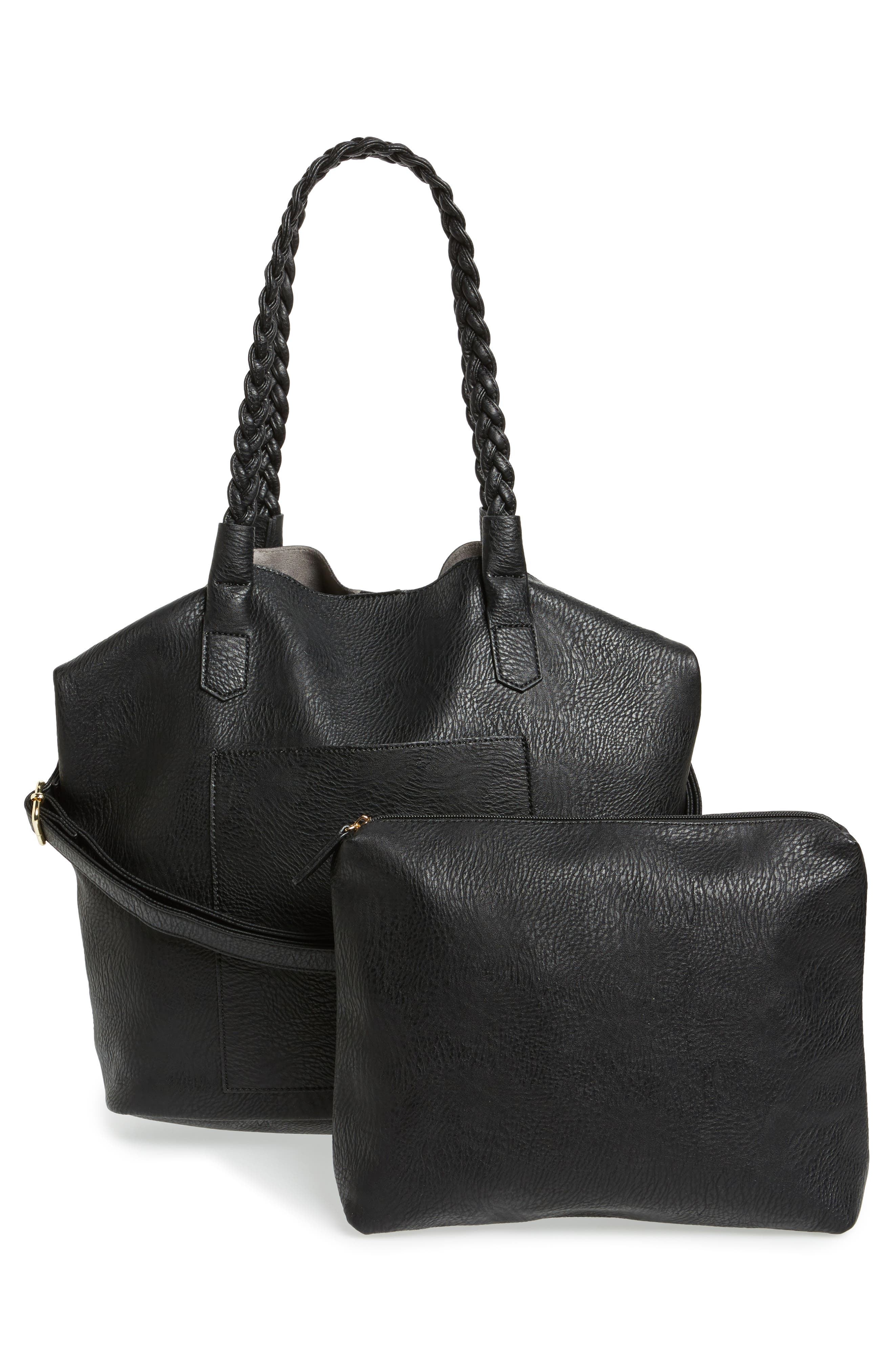 Street Level Slouchy Faux Leather Tote with Pouch, Alternate, color, 