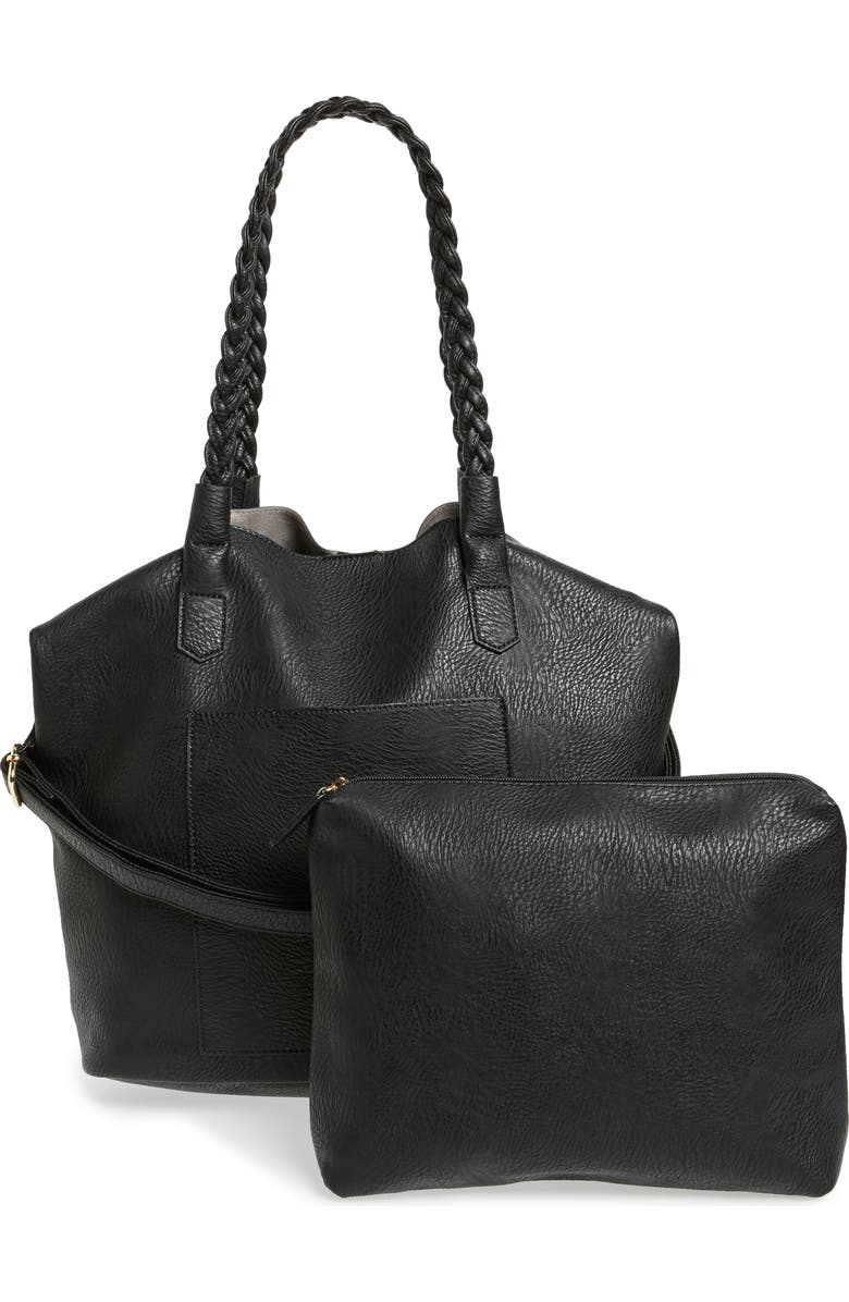 Street Level Slouchy Faux Leather Tote with Pouch, Alternate, color,