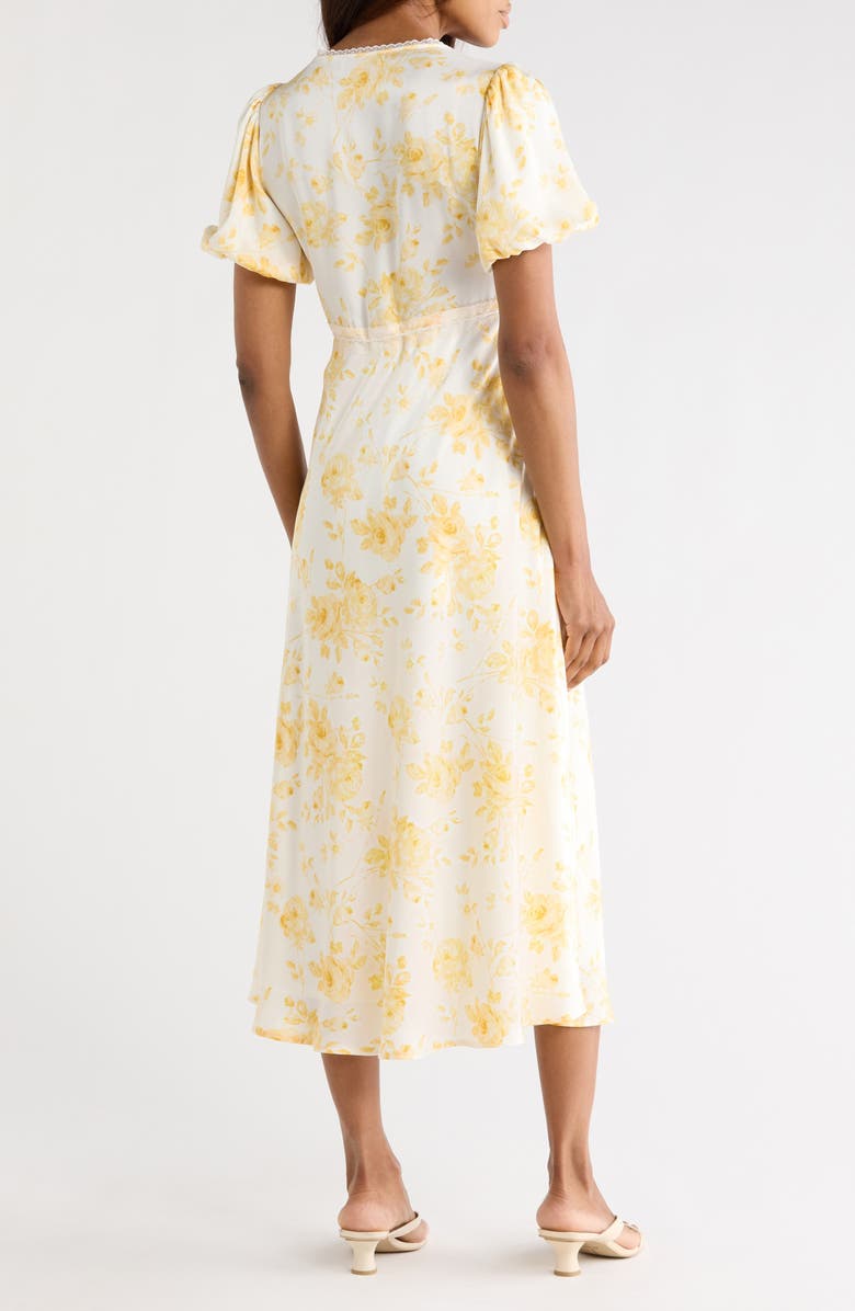 WAYF Puff Sleeve Midi Dress, Alternate, color, Yellow Toile Roses