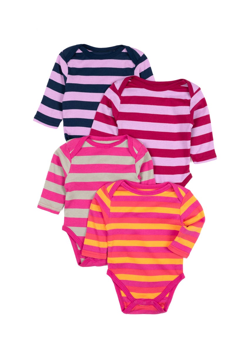 4-Pack Striped Cotton Long Sleeve Bodysuits, Main, color, MULTICOLOR