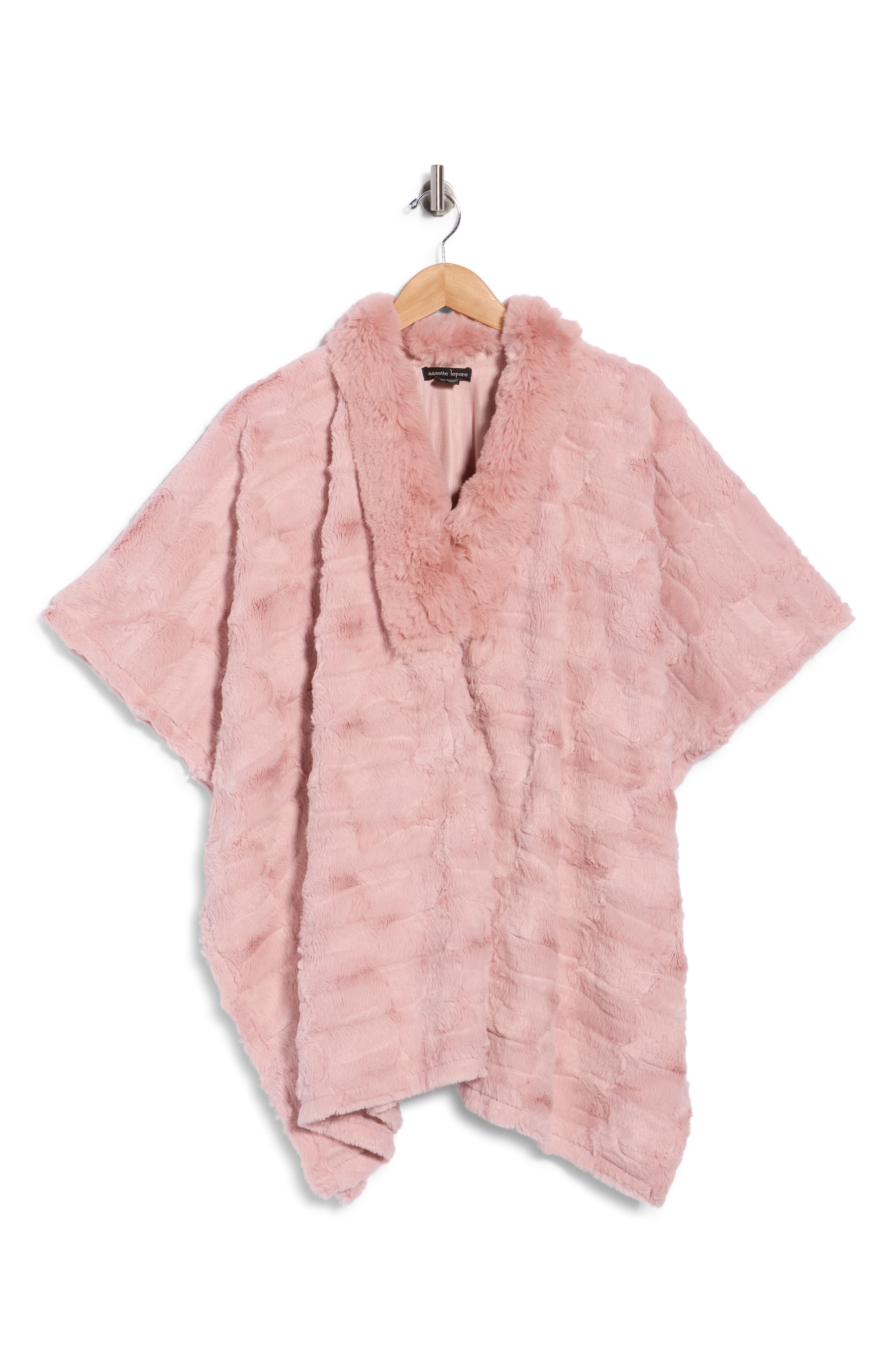 Faux Fur Trim Knit Poncho