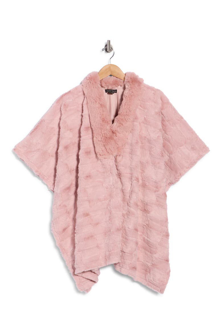 Faux Fur Trim Knit Poncho, Main, color, BLUSH