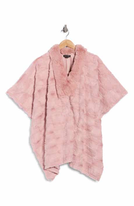 Faux Fur Trim Knit Poncho