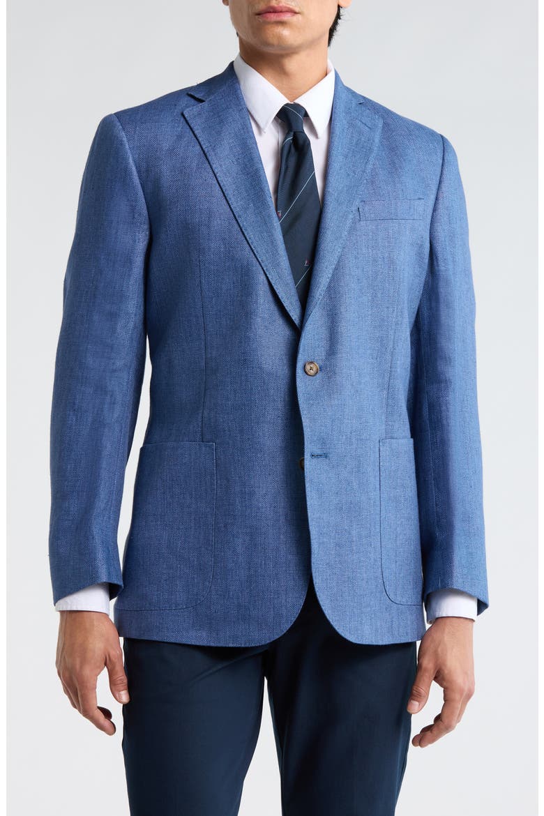 Linen Two-Button Sport Coat, Main, color, BLUE HERRINGBONE