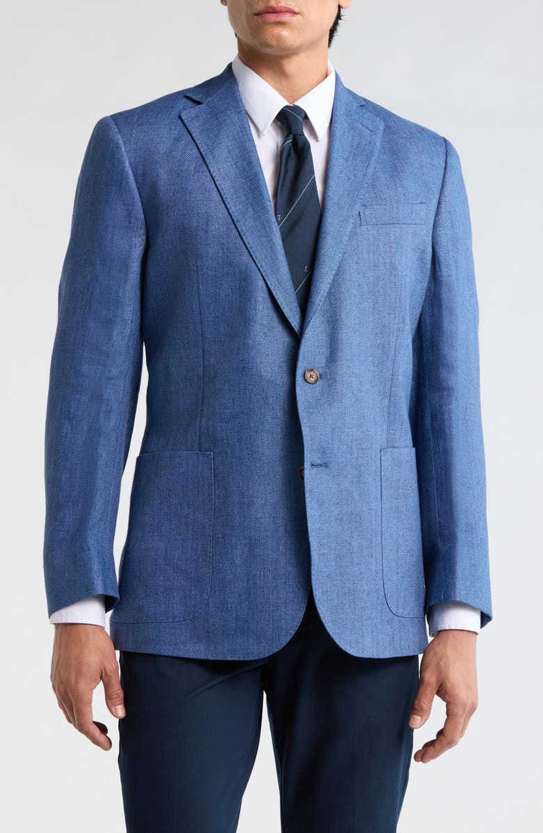 Brooks Brothers Linen Two-Button Sport Coat, Main, color, Blue Herringbone