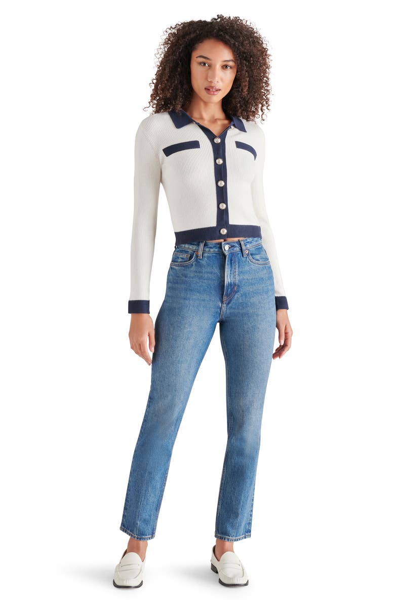 Steve Madden Ayda Collar Rib Cardigan, Alternate, color, Whisper White