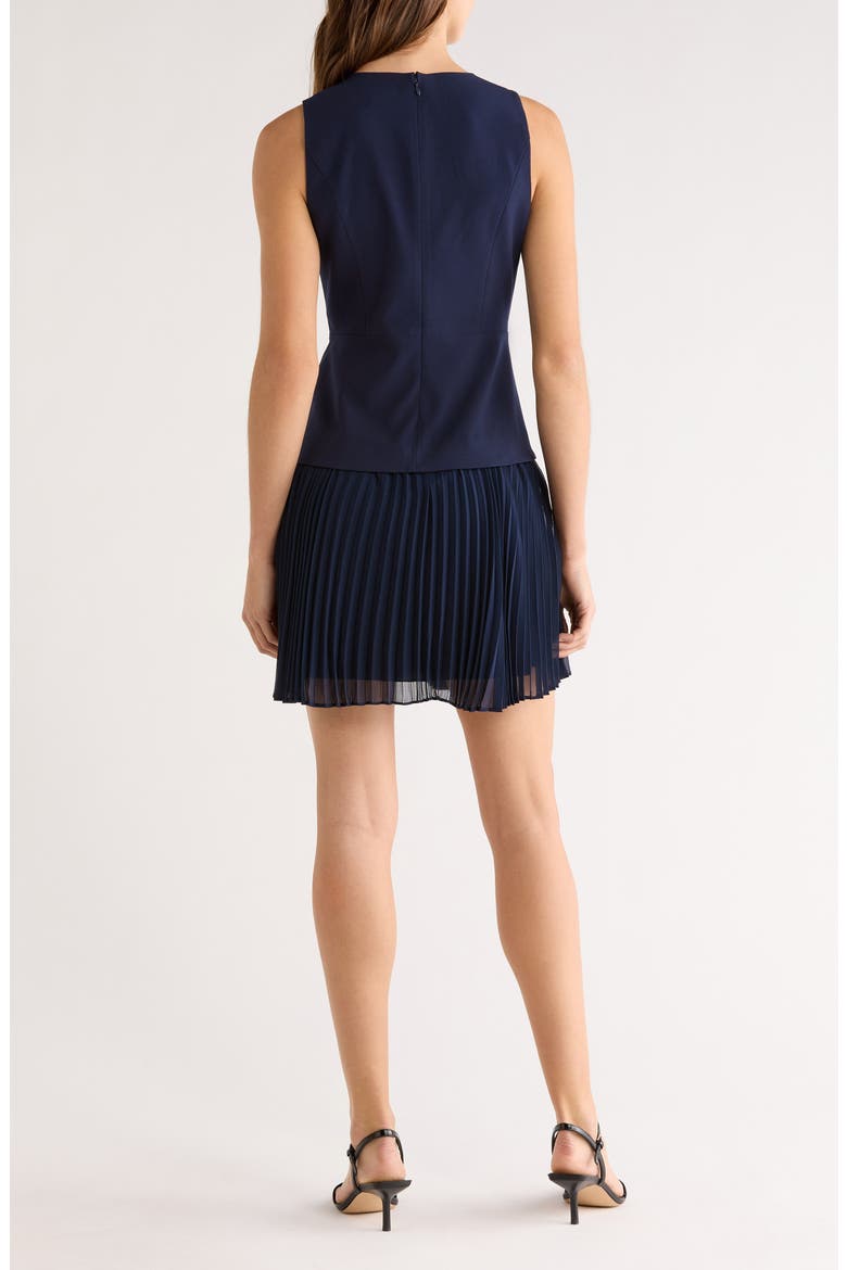 Sleeveless Pleated Skirt Mixed Media Minidress, Alternate, color, CLASSIC NAVY