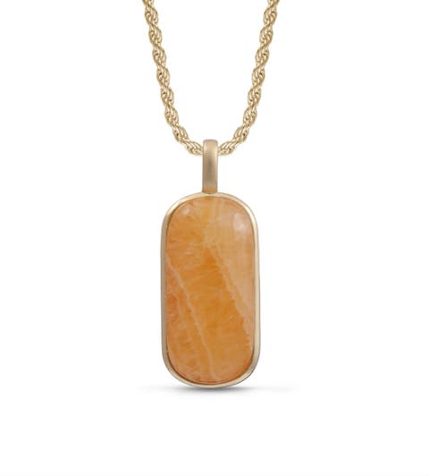 Yellow Lace Agate Sterling Silver Men Tag Necklace
