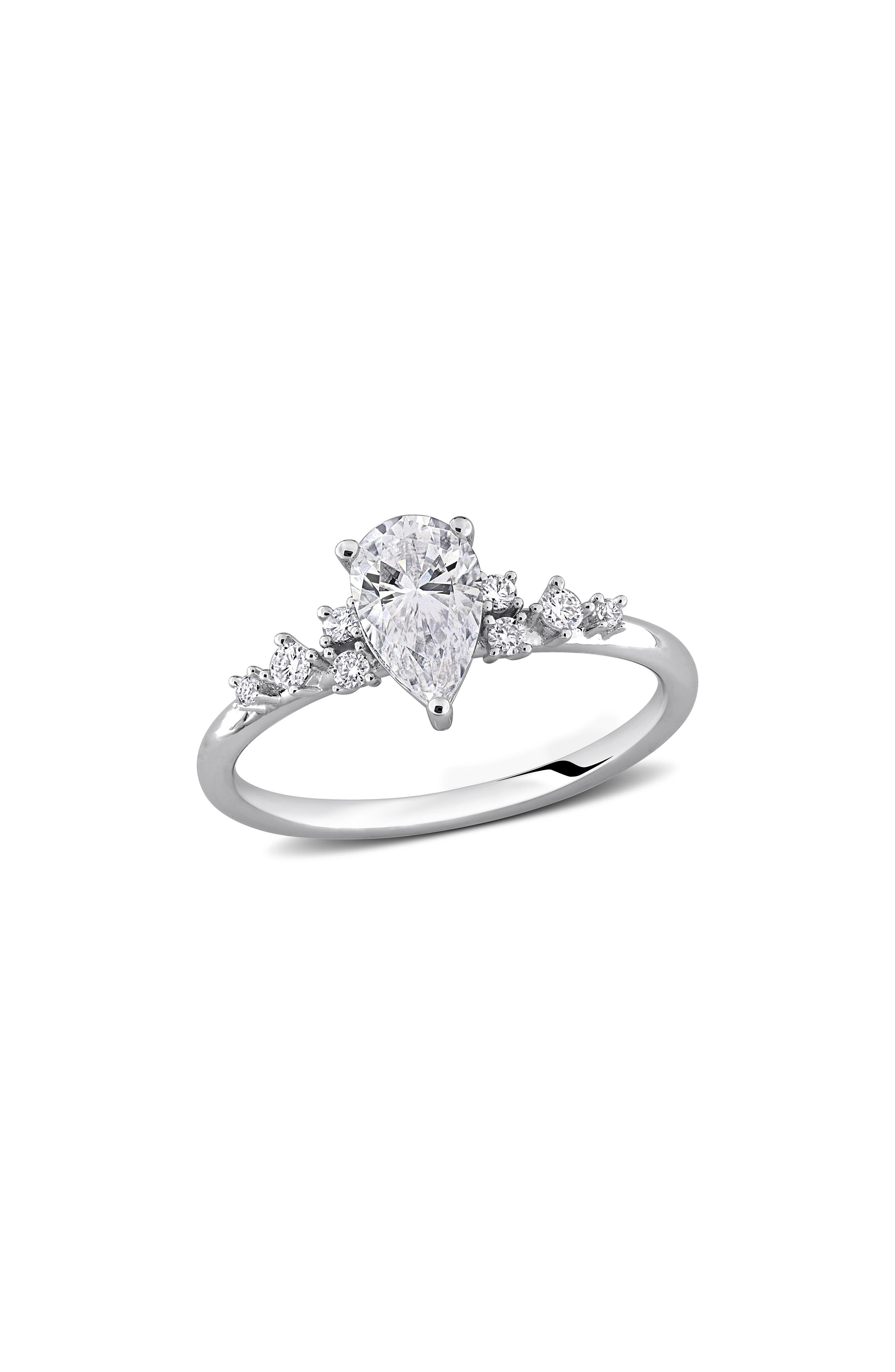 Pear and Round Moissanite Engagement Ring