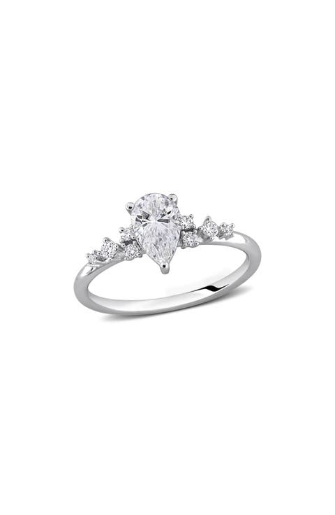 Pear and Round Moissanite Engagement Ring