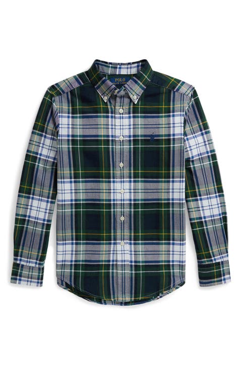 Kids' Plaid Cotton Oxford Button-Down Shirt