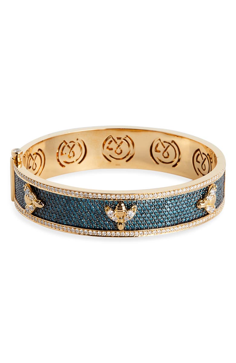 Grace Winfrey Honey Bees Pavé Diamond Garden Bangle Bracelet, Main, color, Blue Diamond/ Diamond