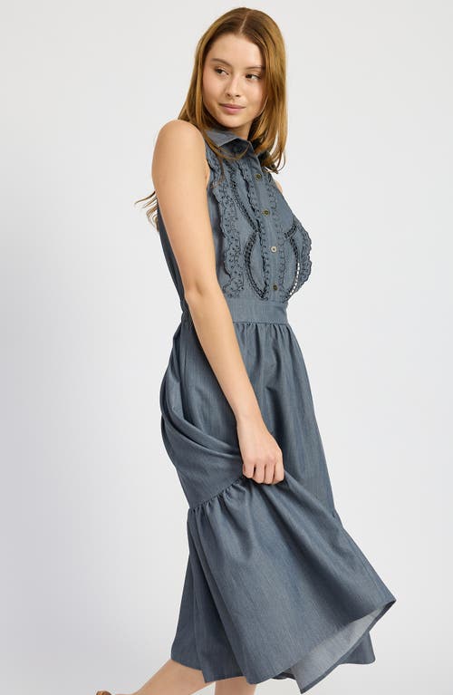 En Saison Angeline Embroidered Midi Dress In Chambray