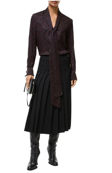 Check Silk Blend Scarf Blouse