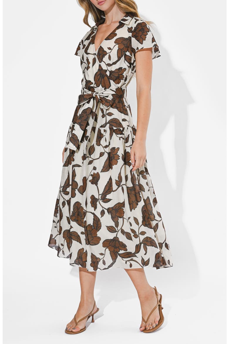 Taylor Floral Cotton Wrap Front Dress, Alternate, color, BROWN