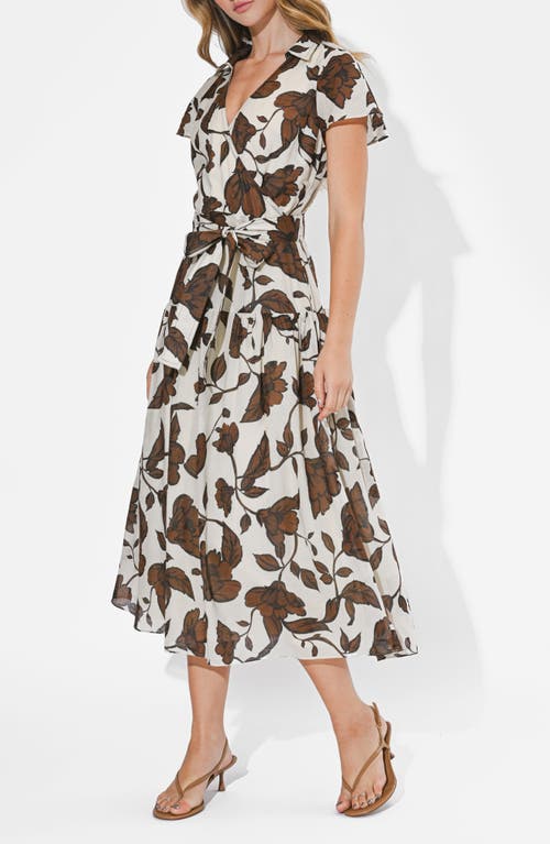 Adelyn Rae Taylor Floral Cotton Wrap Front Dress In Brown