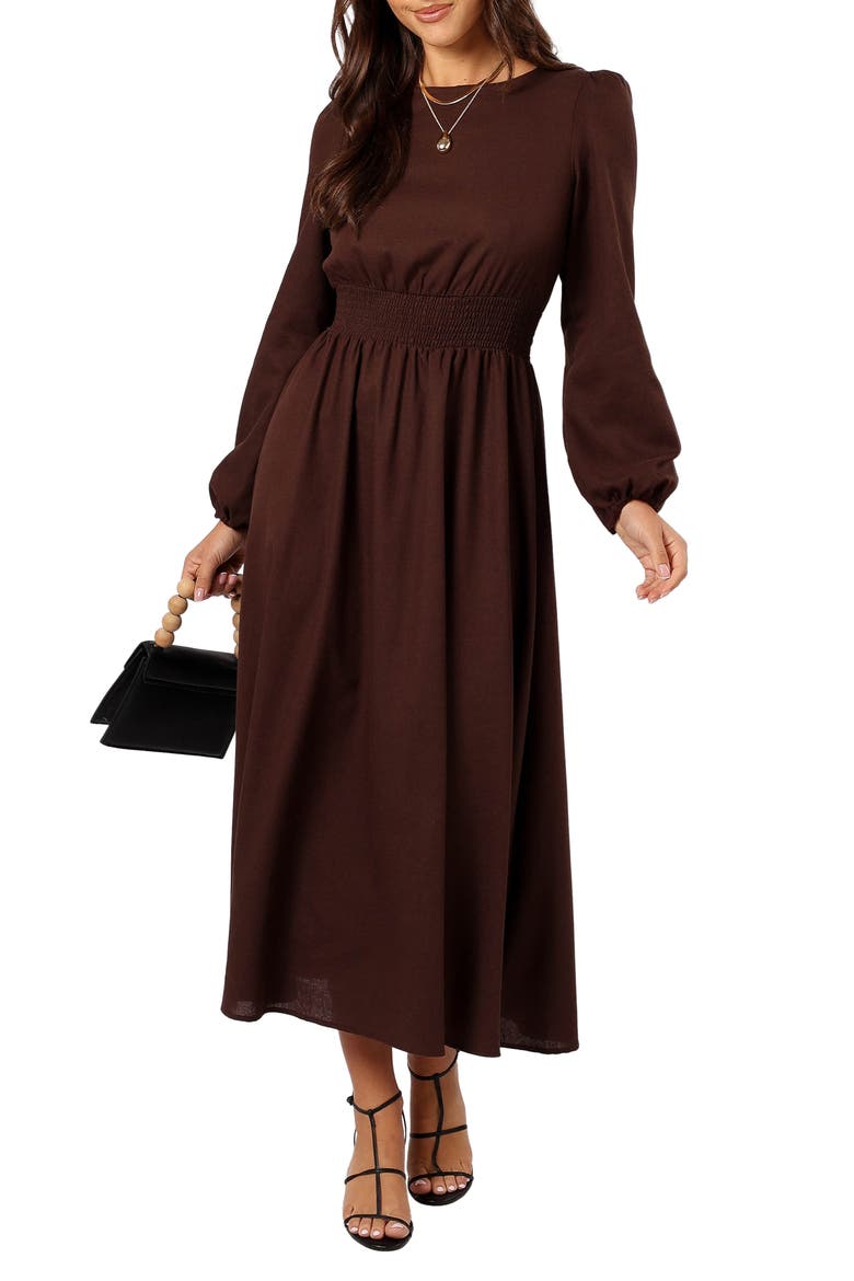 Roman Long Sleeve Maxi Dress, Main, color, BROWN