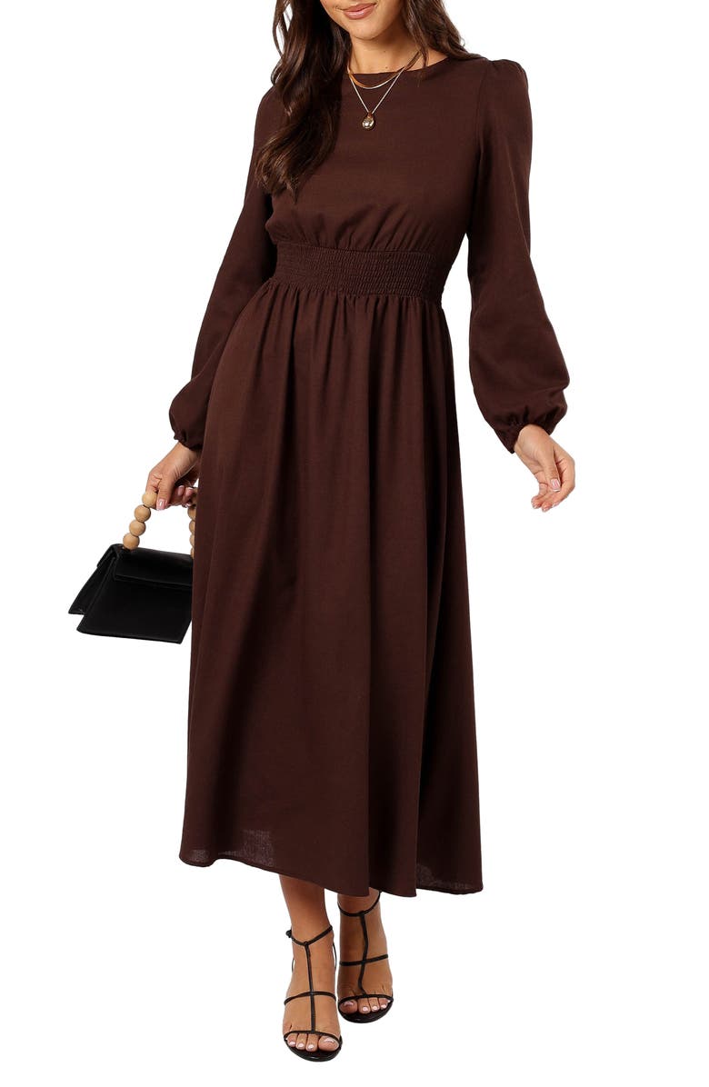 Petal & Pup Roman Long Sleeve Maxi Dress, Main, color, Brown