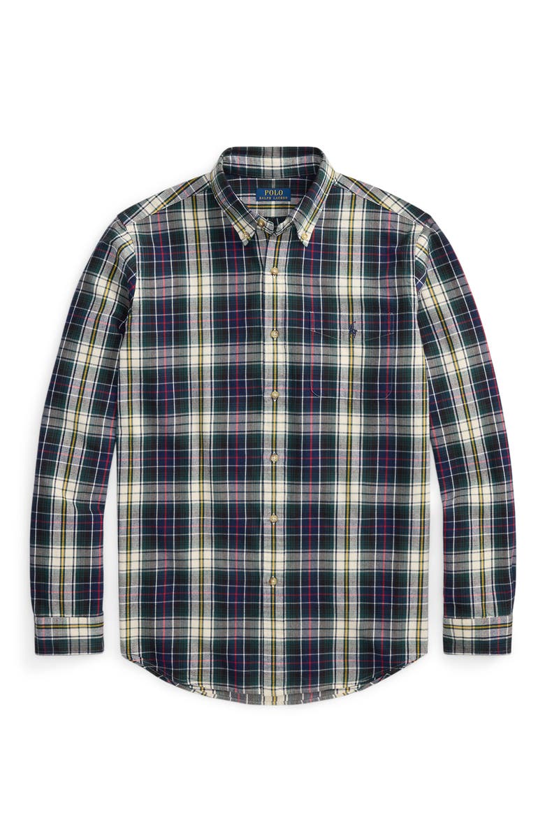 Plaid Brushed Oxford Button Down Shirt, Alternate, color, NAVY/ GRN