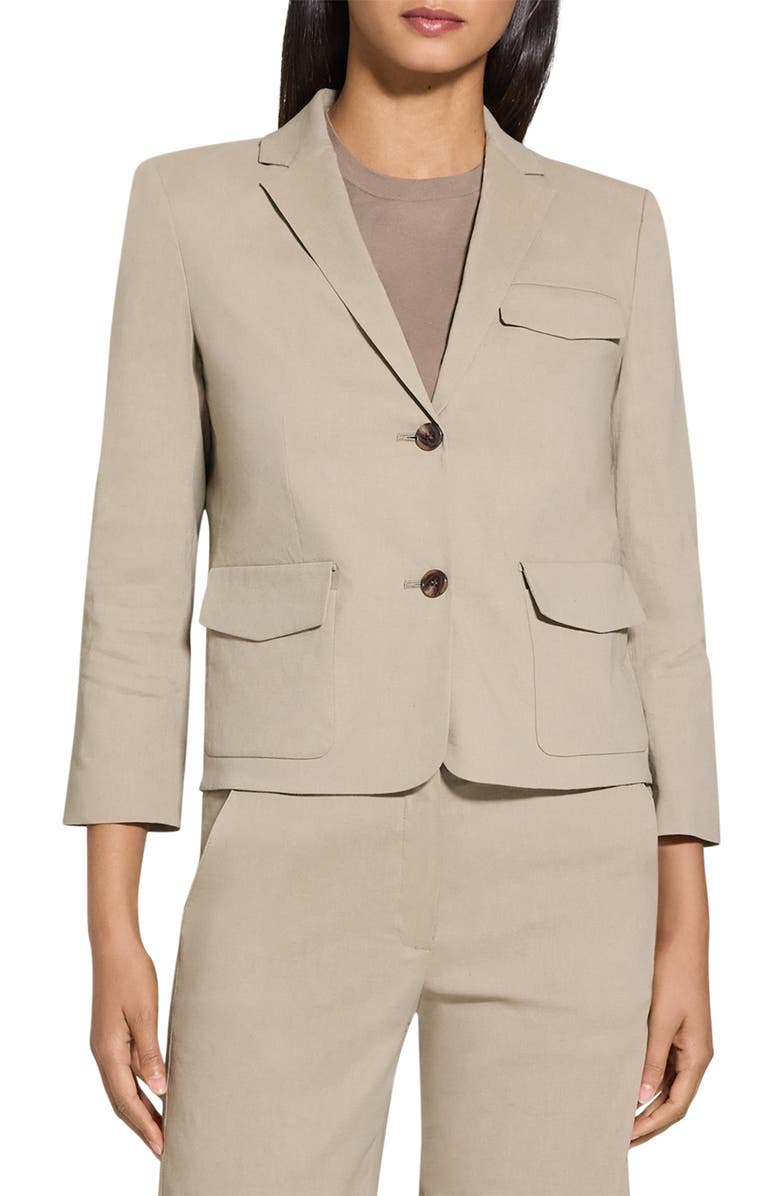 Theory Linen Blend Shrunken Blazer, Main, color, Soft Taupe