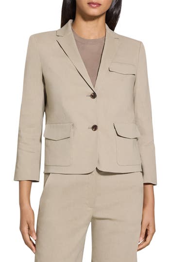 Theory Shrunked Crop Linen Blend Blazer In Brown