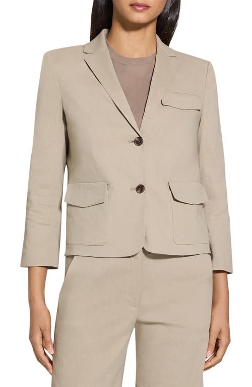 Theory Shrunked Crop Linen Blend Blazer In Soft Taupe
