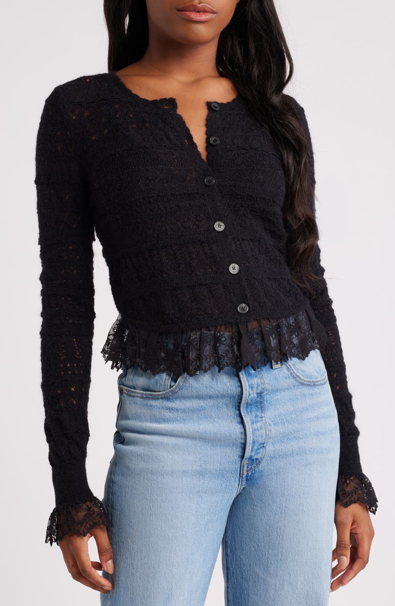 LoveShackFancy Norden Embroidered Lace Alpaca Blend Crop Cardigan, Main, color, 