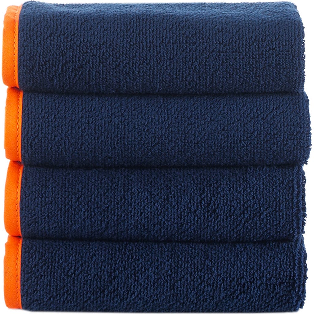 Brooks Brothers Four-piece Contrast Frame Cotton Washcloth Set In Blue