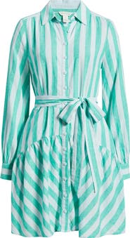 Caslon® Long Sleeve Linen Blend Mini Shirtdress