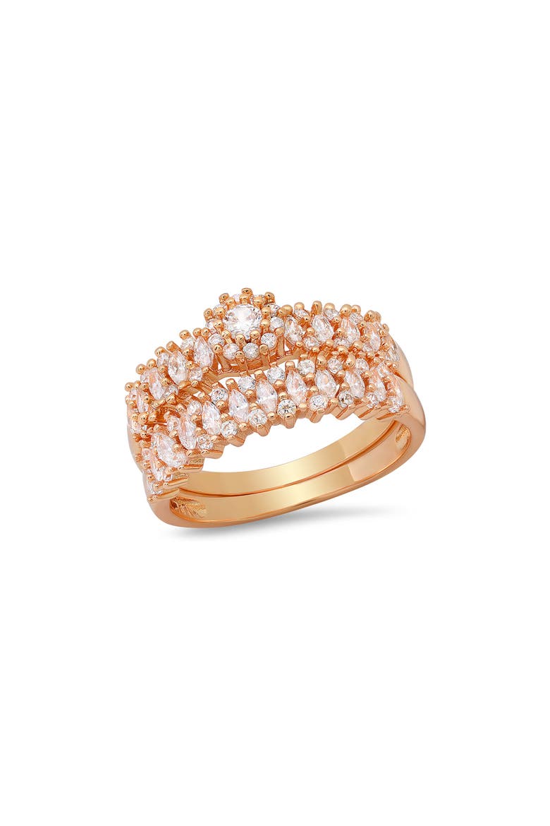 18k Gold Plated Cubic Zirconia Ring Set, Main, color, ROSE GOLD