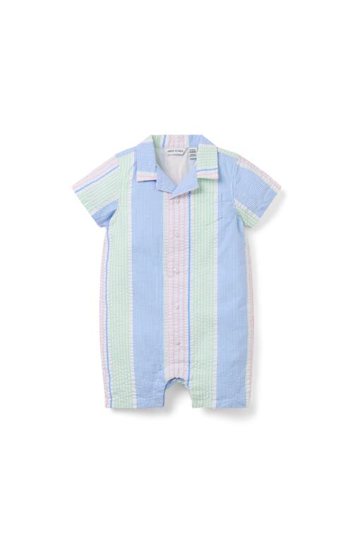 Janie And Jack Striped Seersucker Romper In Blue
