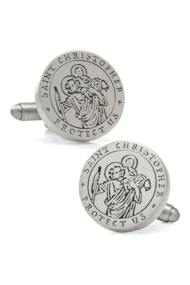 Saint Christopher Amulet Cuff Links, Main, color, SILVER