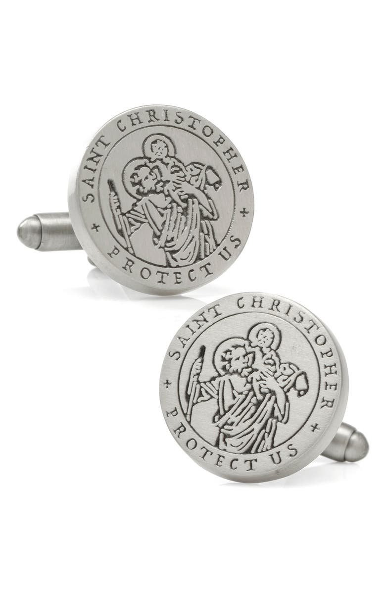 Cufflinks, Inc. Saint Christopher Amulet Cuff Links, Main, color, Silver