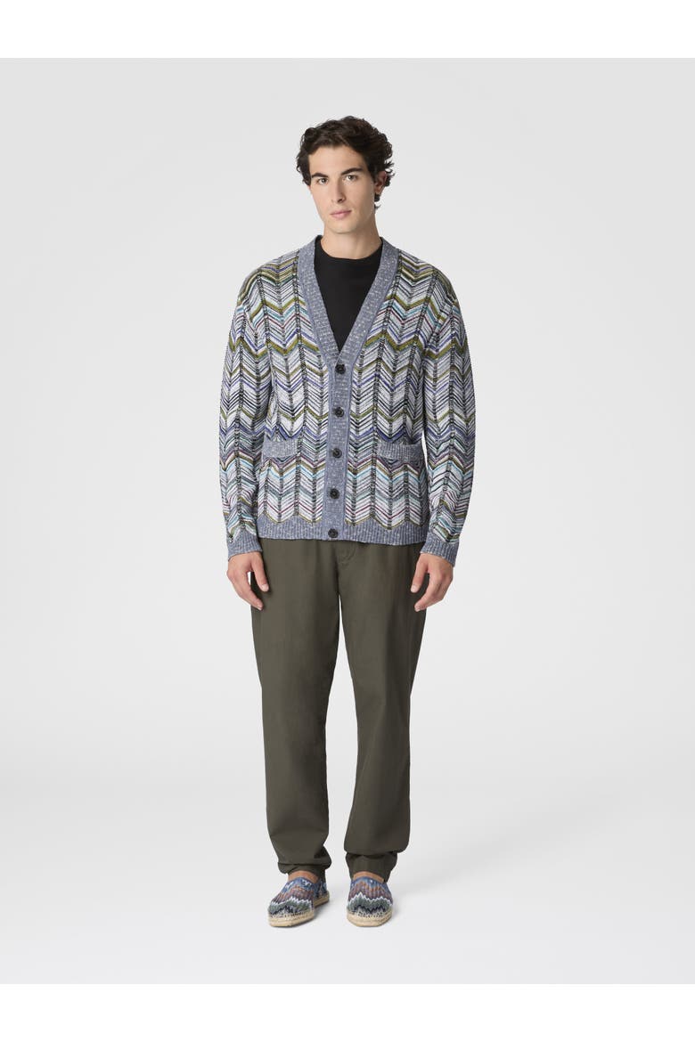 Cotton Chevron Cardigan With Pockets, Alternate, color, Grey Multicoloured
