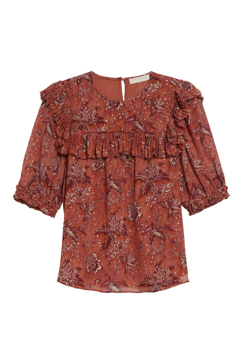 Jodie Puff Sleeve Floral Top, Alternate, color, OLEANDER